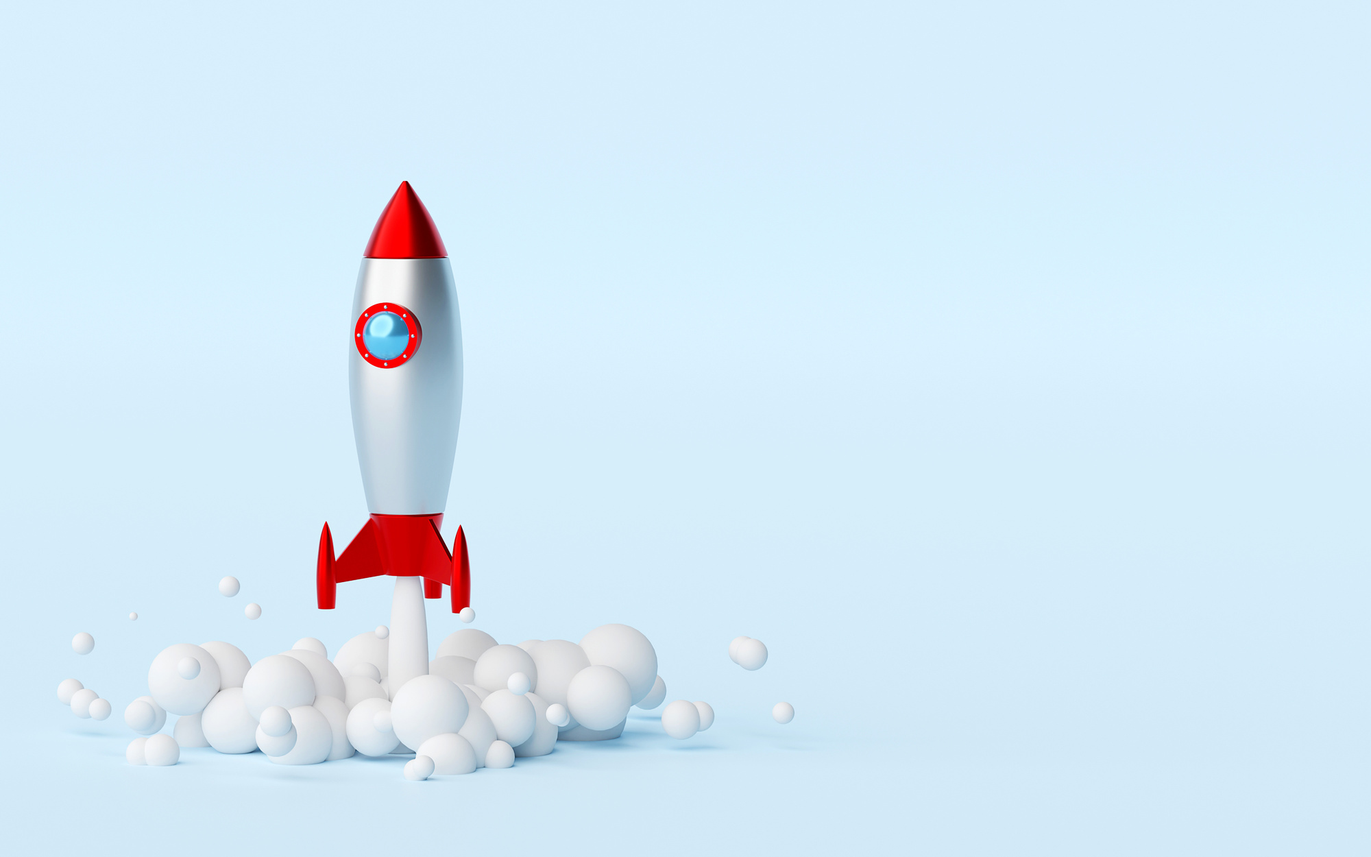 Business Start-up Concept, Rocket Launching from the Ground, 3D